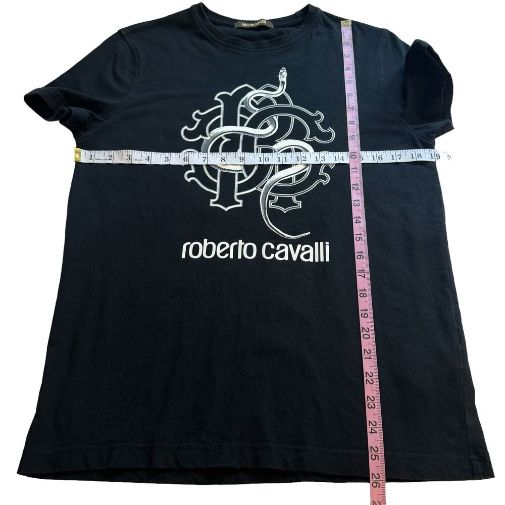 Men's Roberto Cavalli Black Snake Print Short Sleeve Crewneck Cotton T-Shirt S - Picture 7 of 7